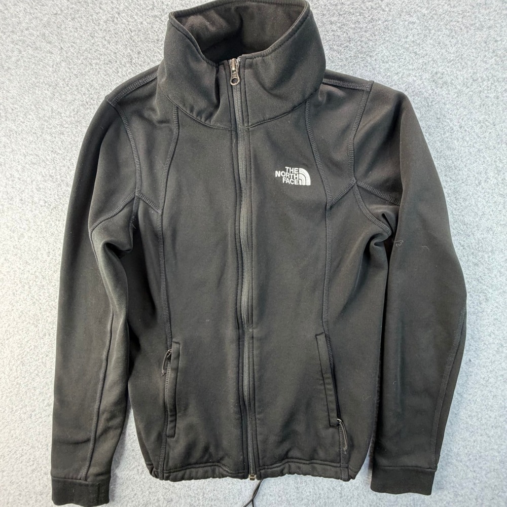 The North Face Womens Black Softshell Full Zip Jacket XS Mock Neck Logo 0935